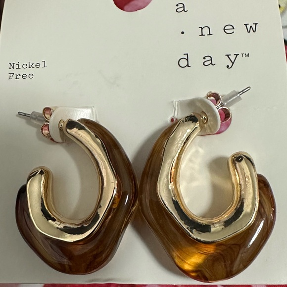 Brown and Gold Statement Earrings (NWT) - Picture 3 of 5